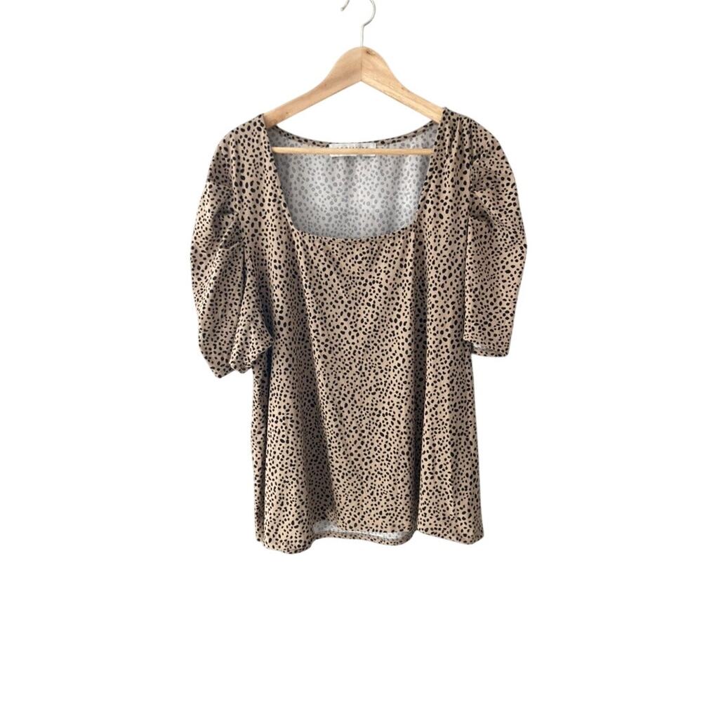 Socialite Curve Square Neck Animal Print Pleated Sleeve Top 2X